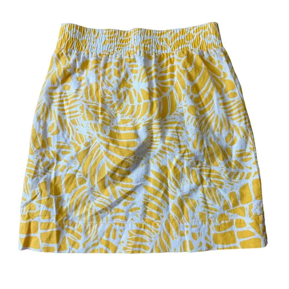 Loft Women's Mini Linen Rayon Skirt Yellow White Floral Palm‎ Tropical XSP